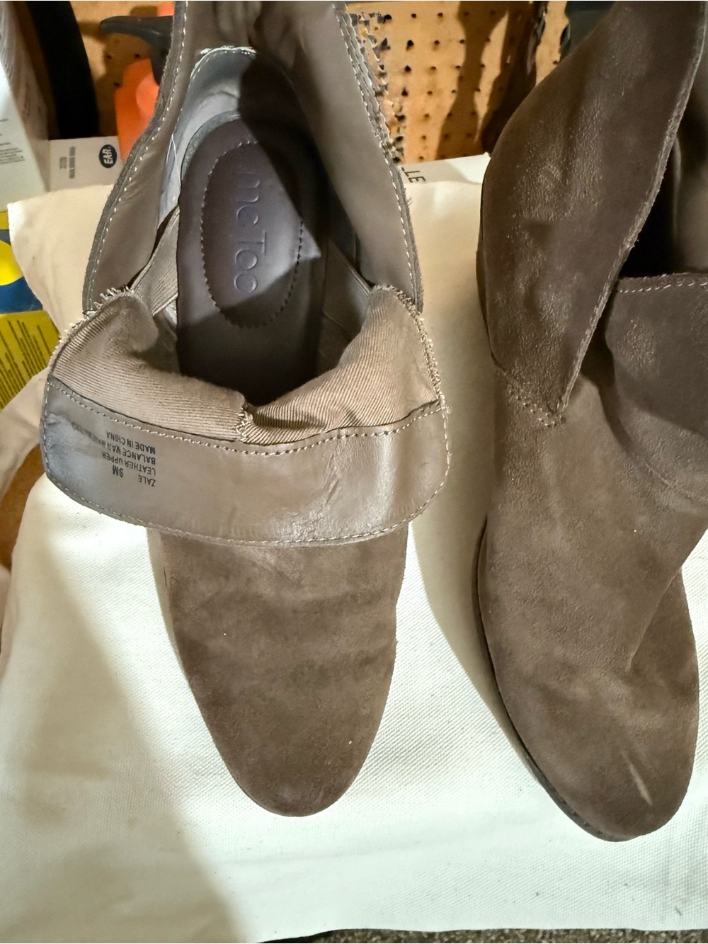 me too Taupe Brown Suede Fold-Over Ankle Booties